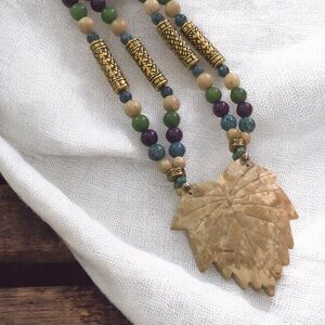 Vintage Earthy Stone Pendant Necklace